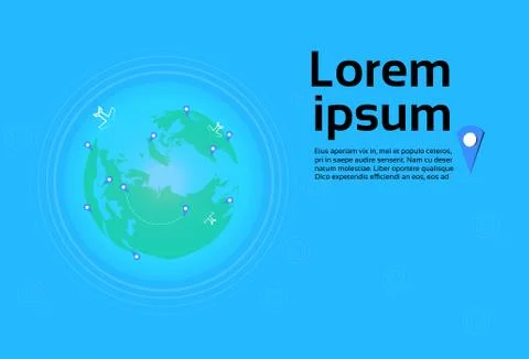Planes Flying Over World Map With Pointers Travel Destinations Concept Template Ilustração Stock