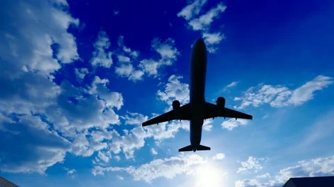 Planes flying overhead and office buildings Stock Footage 169833582