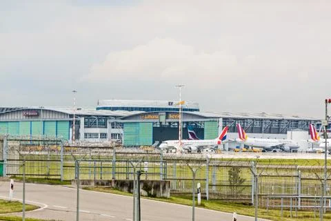 Planes in front of Lufthansa Technik hangar Stock Photos