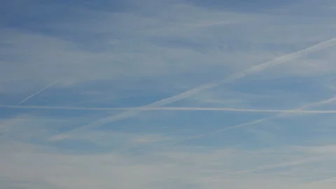 Planes Leave Trails In The Sky Clouds Timelapse Stock Footage 99493526