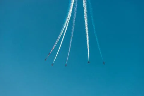 Planes with multicolor trails during Bournemouth Airshow Stock Photos