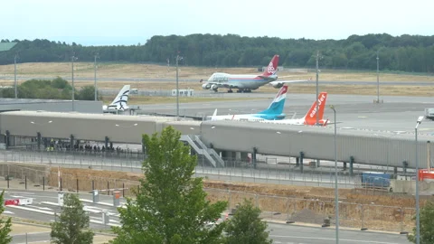 Planes preparing for take-off at the airport. Stock Footage 137462527