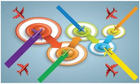 Planes reaching to platform from various directions Illustrazione stock