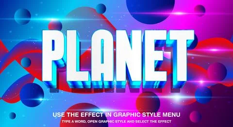 Planet 3d editable text effect Illustrazione stock