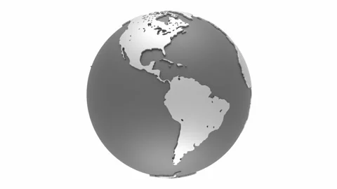 Planet 3d rotating globe animation, world map metallic grey colour Video stock 249552330