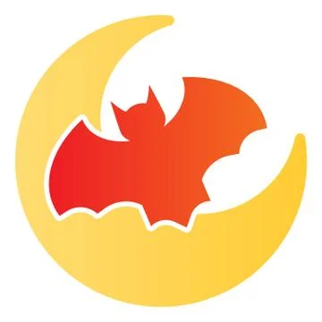 Planet and bat flat icon. Night crescent moon and flying mouse. Halloween party Ilustração Stock