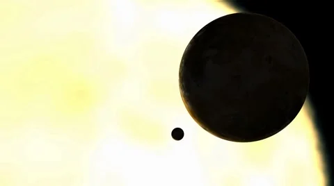 Planet and big sun with orbiting moon (loops) HD Stock Footage 6529913