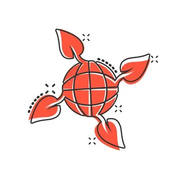 Planet and leaf icon in comic style. World and eco cartoon vector illustratio Stock Illustration