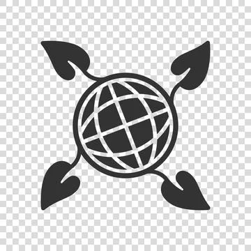 Planet and leaf icon in flat style. World and eco vector illustration on whit Illustrazione stock