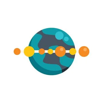 Planet and orbiting spheres icon depicting solar system or galaxy model Stock Illustration