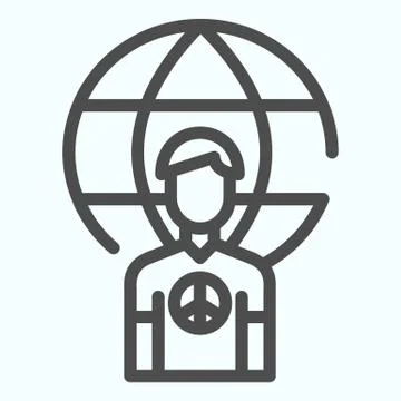 Planet and person line icon. Person and earth vector illustration isolated on Stock Illustration