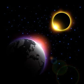 The planet and solar eclipse . Vector . Illustrazione stock