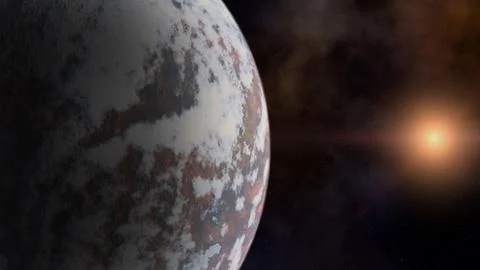 Planet and a star over the space nebula Stock Illustration