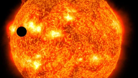 Planet and Sun.  Courtesy of NASA/SDO and the AIA, EVE, and HMI science teams. Stock Footage 107275042
