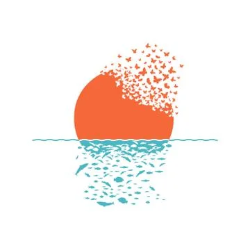 Planet and sun with the effect of destruction. Dispersion. Butterfly, moth. F Stock Illustration