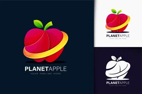 Planet apple logo design with gradient Stock Illustration