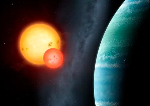 Planet around binary star Kepler-453 스톡 일러스트