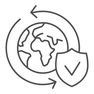 Planet with arrows and shield thin line icon, logistic and delivery symbol イラスト素材