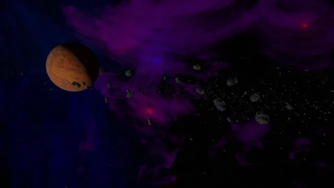 Planet with Asteroids and Nebula Stock Footage 256342452