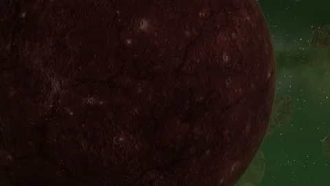 Planet, asteroids and sun panning shot with transition Stock Footage 123994347