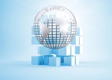 Planet on background with cubes Stock Illustration