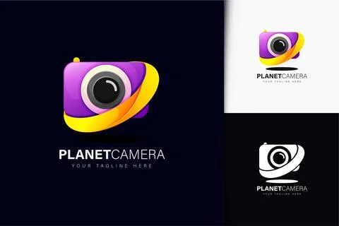 Planet camera logo design with gradient Stock Illustration