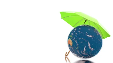 Planet care concept rotating earth globe under protection of the green umbrella Stock Footage 158607956