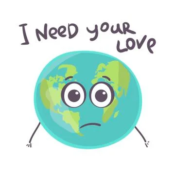 Planet character earth globe showing sad isolated on white. Vector illustrati Stock Illustration