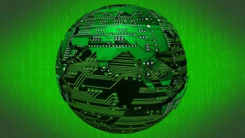 The planet with the circuit board surface. 3d illustration Stock Illustration