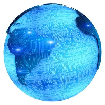 The planet with the circuit board surface. 3d illustration Stock Illustration