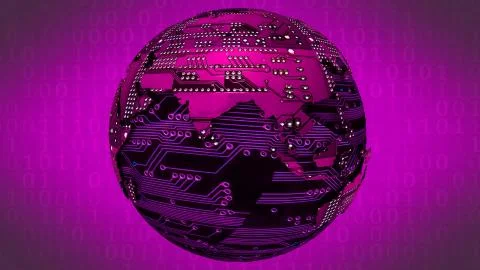 The planet with the circuit board surface. 3d illustration Stock Illustration