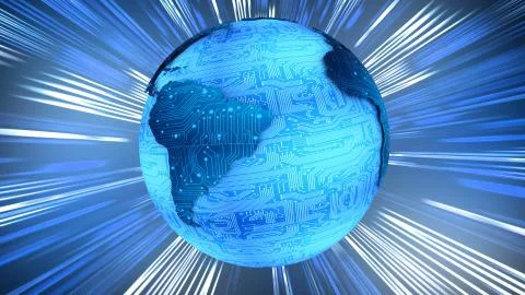 The planet with the circuit board surface. Technology background. 3d illustra Stock Illustration