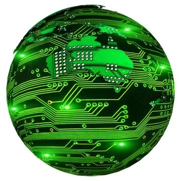 The planet with the circuit board surface. Technology concept. 3d illustratio Stock Illustration