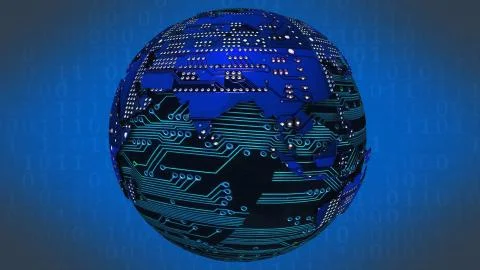 The planet with the circuit board surface. Technology concept. 3d illustratio Stock Illustration