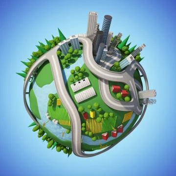 Planet City 3D Stock Illustration