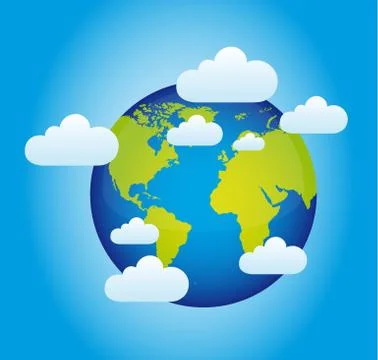 Planet with clouds over blue background. vector Illustrazione stock