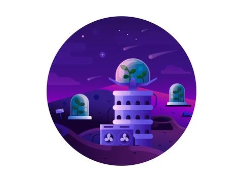 Planet Colonization by Plants Growing Circle Icon Stock Illustration