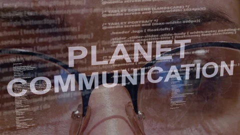 Planet communication text on female software developer Stock Footage 107660894