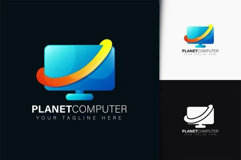 Planet computer logo design with gradient Stock Illustration