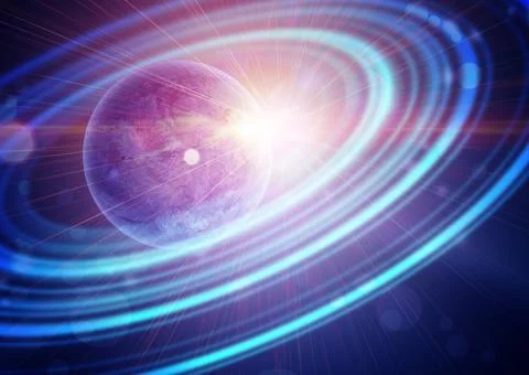 Planet with concentric rings in open space Stock Illustration