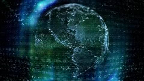 Planet Cyber Space, Digital Motion Globe Spinning Around Stock Footage 308657205