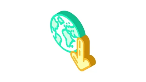 Planet down arrow download data isometric icon animation Stock Footage 327289354