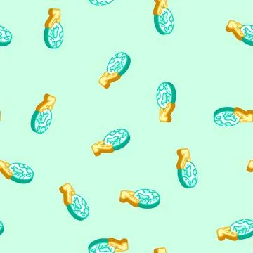 Planet down arrow download data isometric icon seamless pattern Stock Illustration