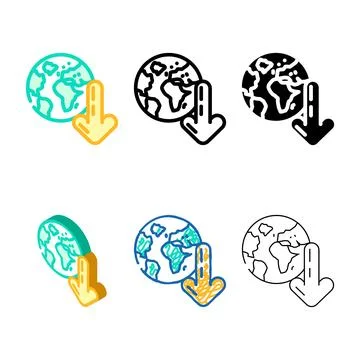 Planet down arrow download data color mix icon vector Stock Illustration