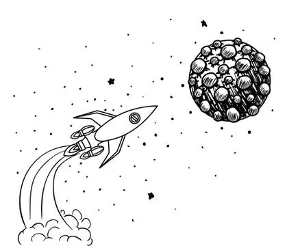 Planet draws of solar system and rocket design Illustrazione stock