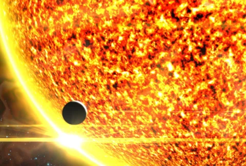 Planet Dwarfed by Sun Video stock 33623106
