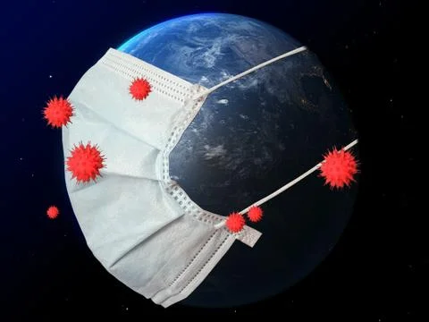 Planet Earth 3D in space with face mask due Corona virus COVID 19 coronavirus Stock Illustration