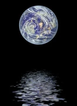 Planet earth above water reflection. computer generated graphic isolated on b 库存插图