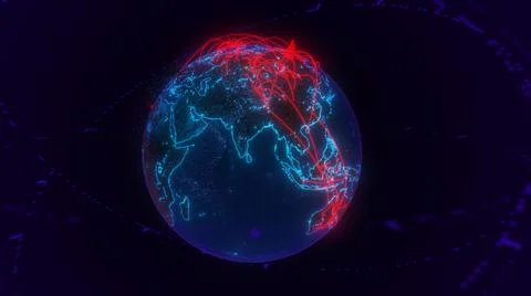 Planet Earth, against a night's background. Glowing internet communication lines Illustrazione stock