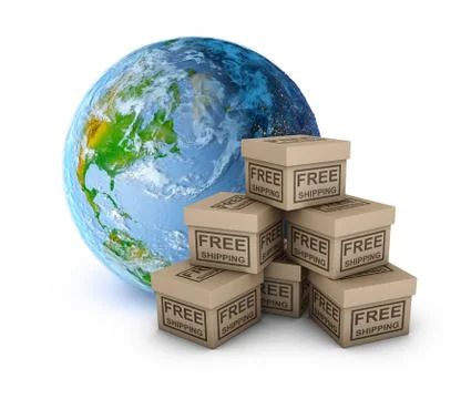 Planet earth and boxes Stock Illustration